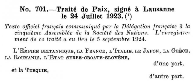 Du Traité de Paix signé à Lausanne
