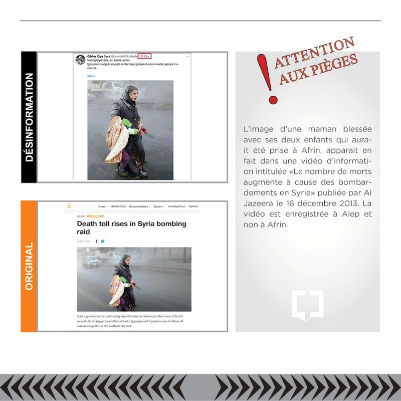 L'image d'une maman blessée avec ses deux enfants qui aurait été prise à Afrin