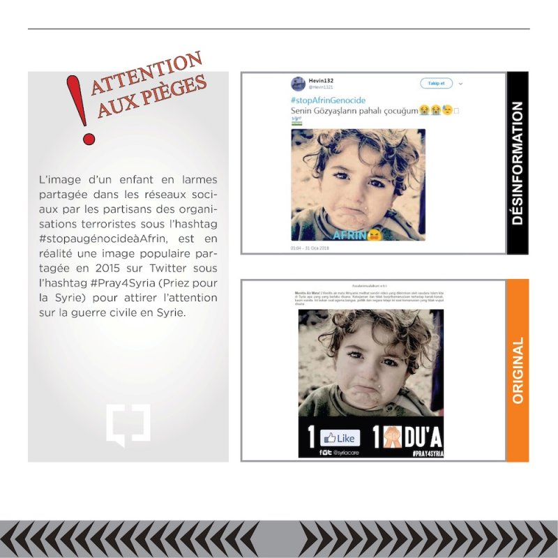 L'image d'un enfant en larmes, partagée dans les réseaux sociaux par les partisans des organisations terroristes sous le hashtag #stopaugénocideaAfrin