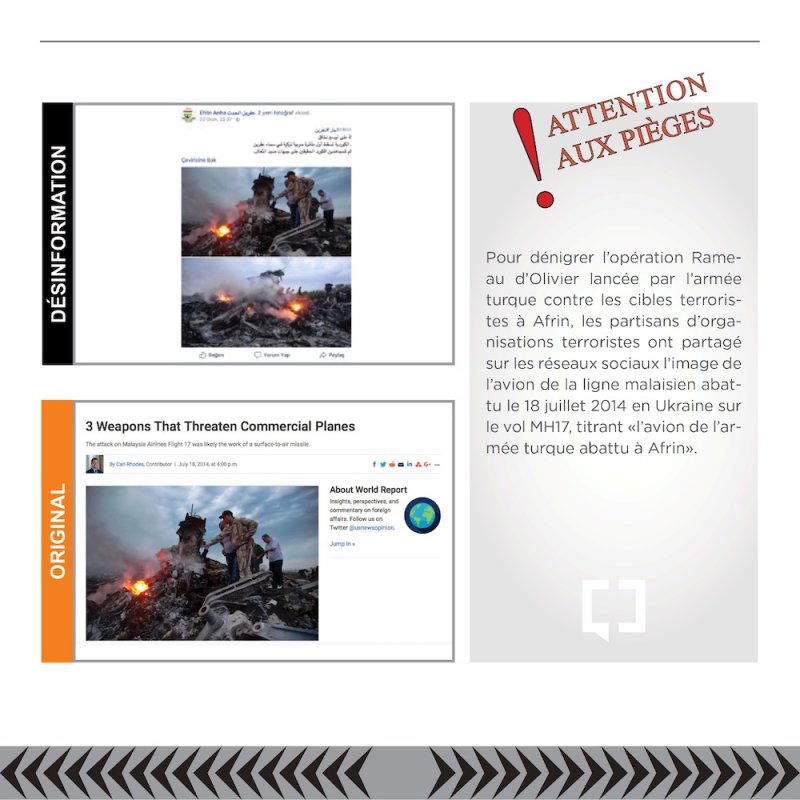 les partisans d'organisations terroristes ont partagé sur les réseaux sociaux l'image de l'avion de la ligne malaisien abattu le 18 juillet 2014 en Ukraine