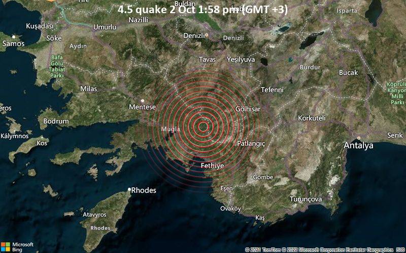Turquie : Séisme modéré de 4,5 frappe près de Fethiye, Muğla