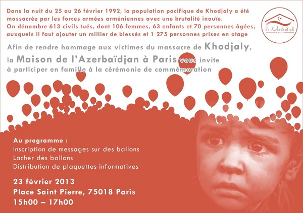 Commémoration de la tragédie de Khodjaly à Paris le 23 février 2013
