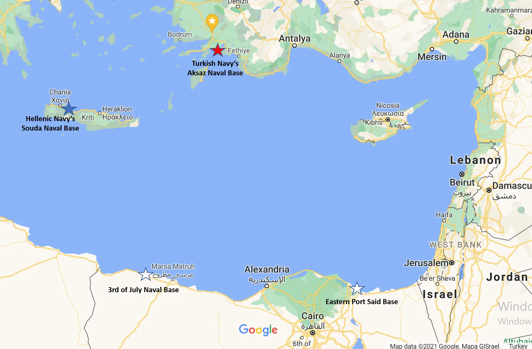Bases navales majeures en Méditerranée orientale