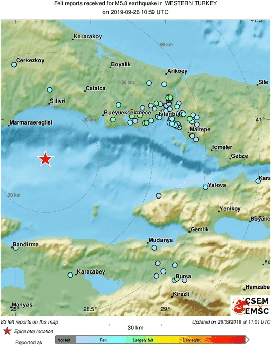 Un séisme de magnitude 5,7 frappe l'ouest de la Turquie