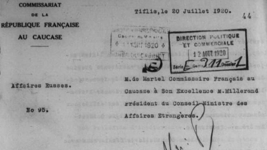 Télégramme No107 de M. Martel au président du conseil ministre des Affaires Étrangères français le 20 juillet 1920