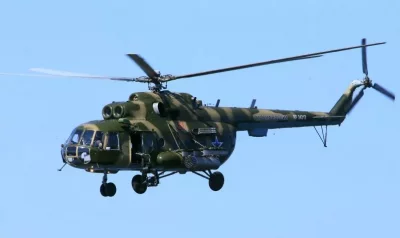 Un hélicoptère Mil Mi-8 Hip lors d'une répétition d'un défilé militaire le 7 mai 2015 à Baltiisk, en Russie