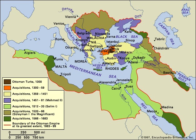 La carte de l'empire ottoman