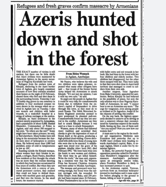 Un extrait de l'article intitulé "Azéris traqués et fusillés dans la forêt"