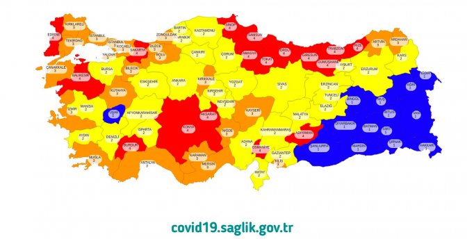 Carte de la Turquie sur l'état sanitaire du COVID19