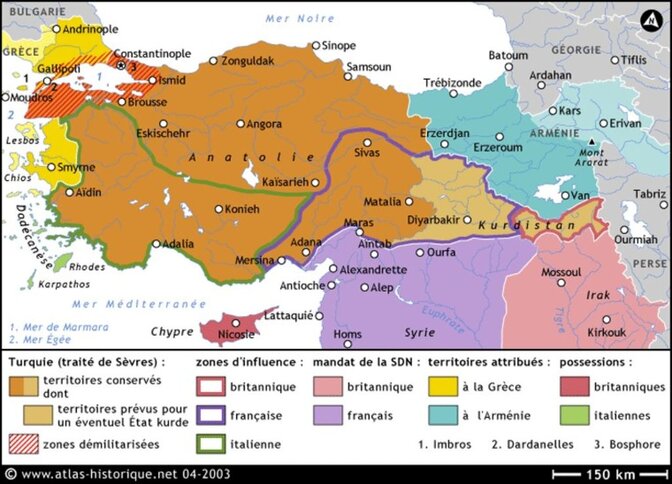 Traité de Sèvres – carte des zones d'influence