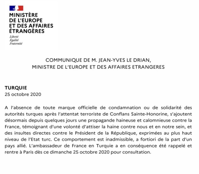 Communiqué de Monsieur Le Ministre Jean-Yves Le Drian
