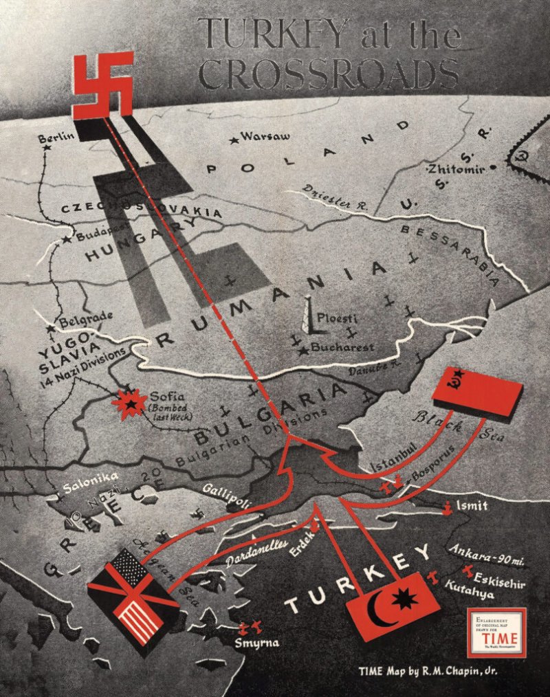 Une illustration du magazine Time de 1943 dépeint le dilemme de la Turquie en temps de guerre