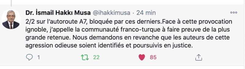 Tweet de M. Ismail Hakki Musa