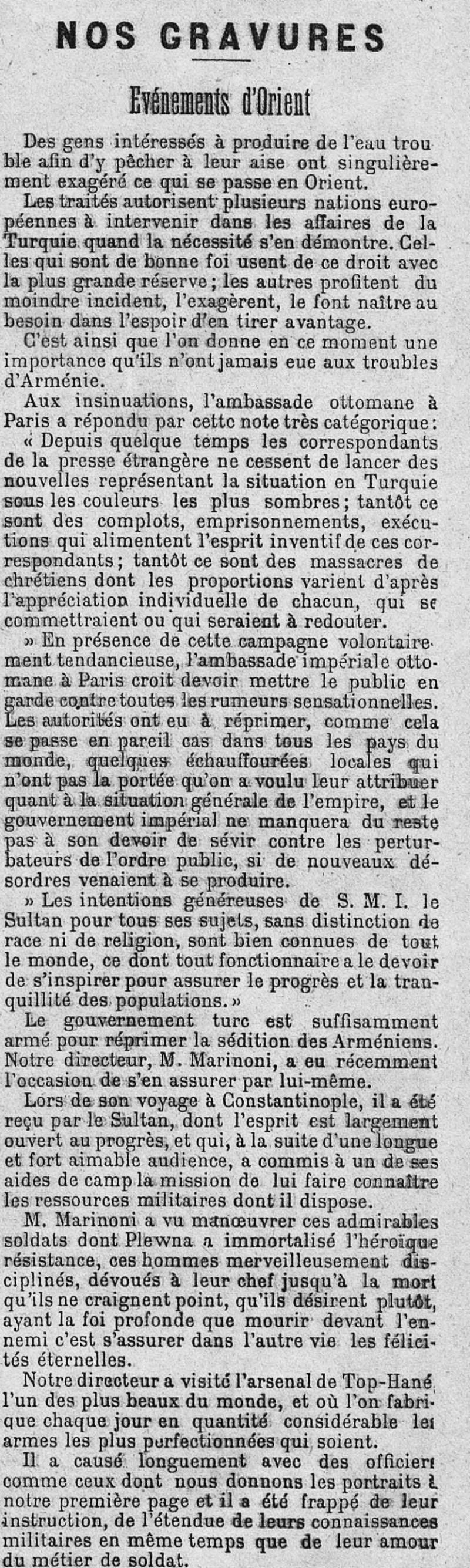 Extrait du journal "le Petit journal" parlant des attaques d'une mosquée par les Arméniens