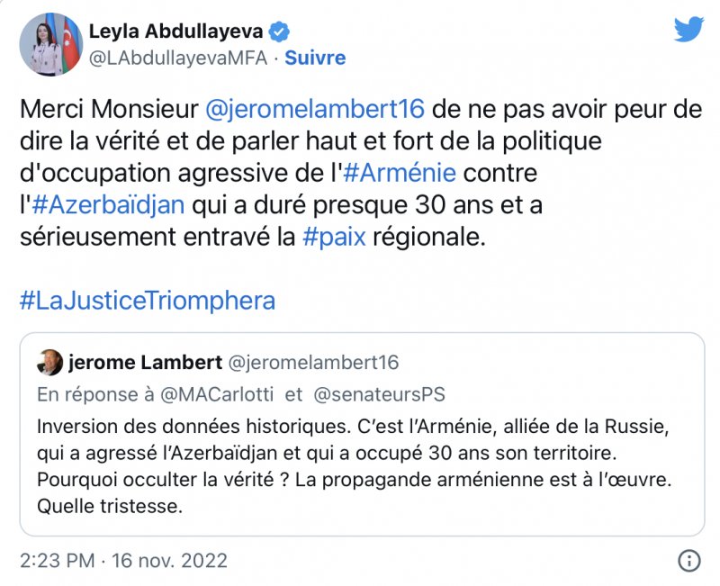 L'ambassadeur d'Azerbaïdjan en France, Leyla Abdullayeva